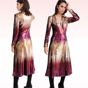& OTHER STORIES Red & Gold Ombré Sequin Midi Dress (Sz 2)